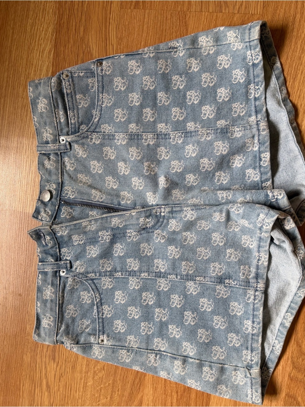 Obey Light Blue Denim Shorts with White Monogram Print